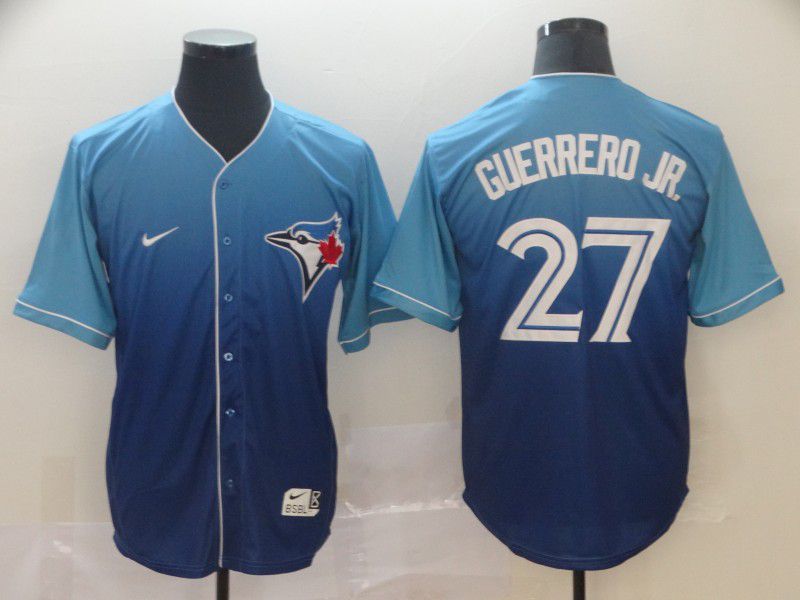 Men Toronto Blue Jays 27 Guerrero jr Blue Nike Fade MLB Jersey